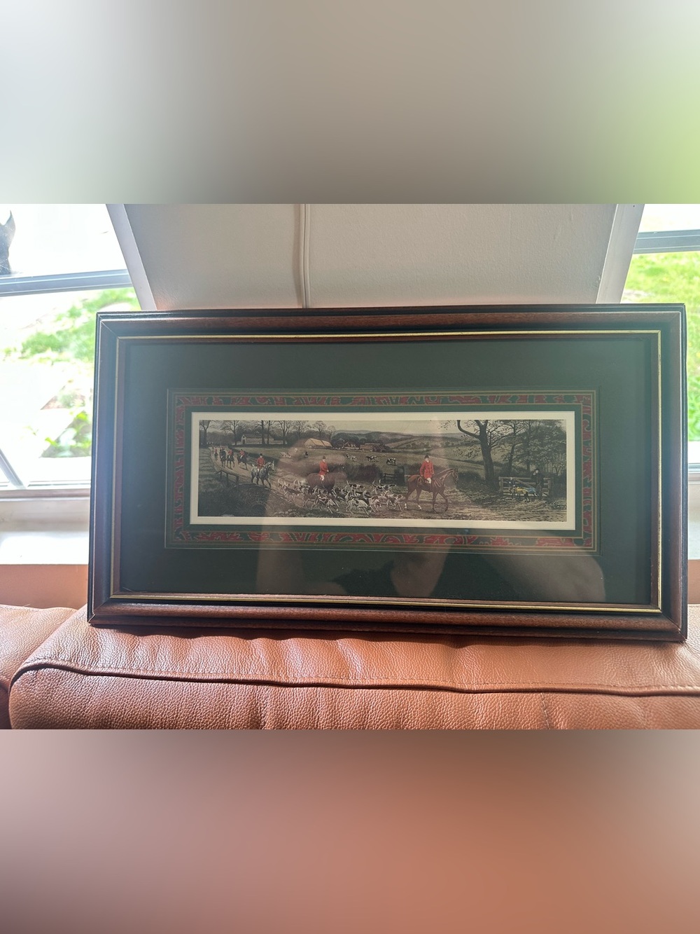 Framed vintage Equestrian Hunt Scene 9x17 minor flaws frame as shown horse dog - Picture 8 of 9